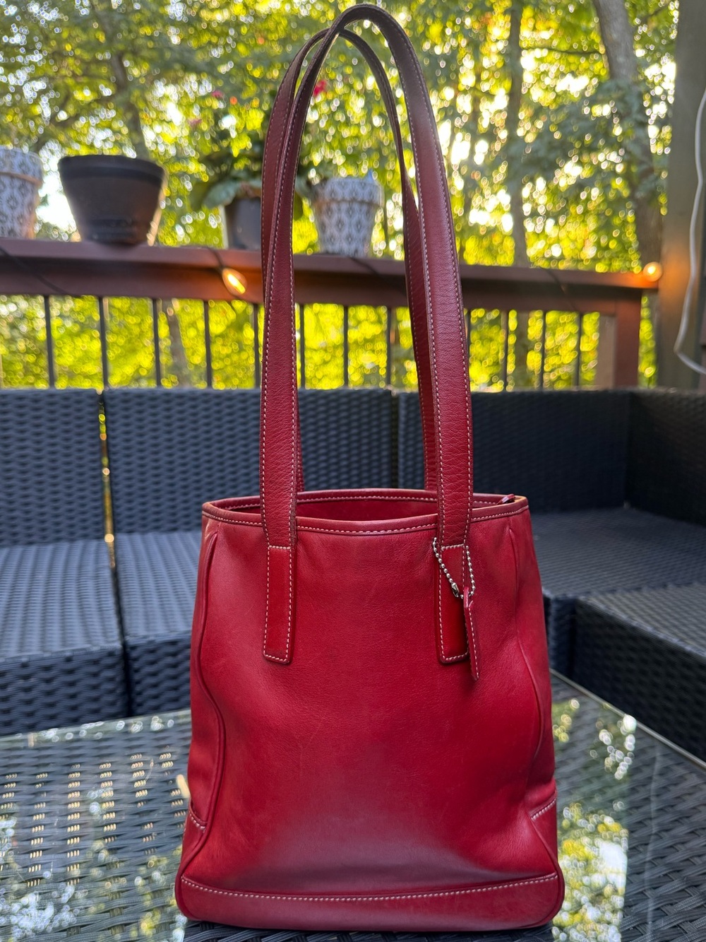 Vintage Coach Hampton Slim Tote Leather Shoulder Bag M1S-7776 Red Burgundy Y2K
